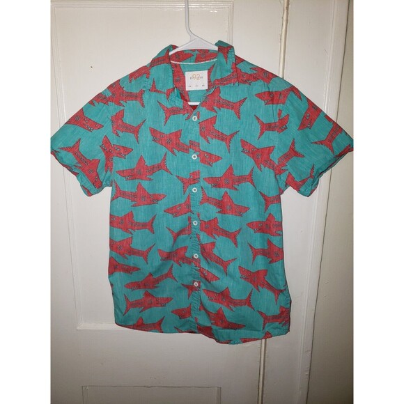 Zipcode Red And Green Shark Print Men's Button Down Size S - Picture 2 of 6